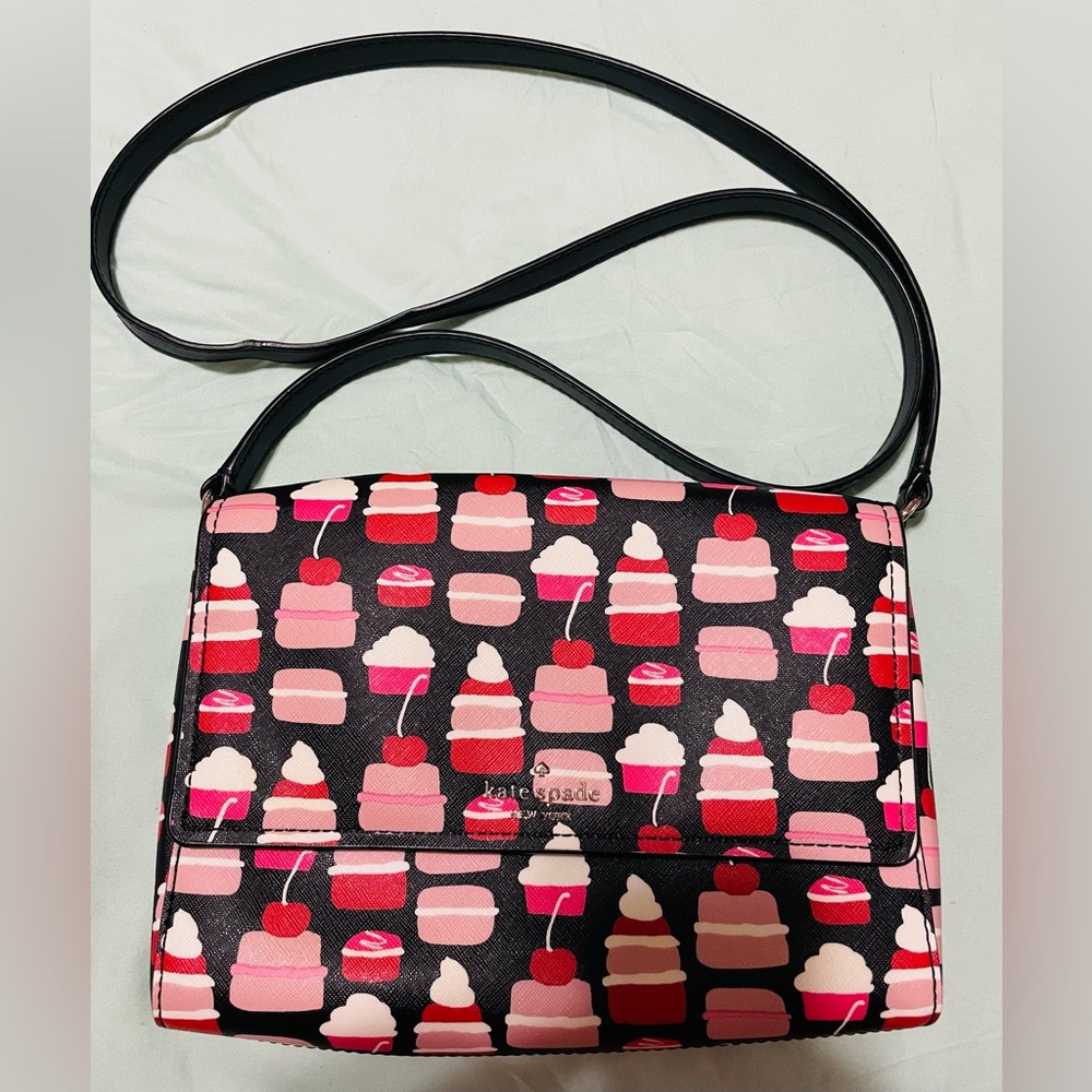 Kate Spade Black and Pink Dessert Pattern Crossbody Bag